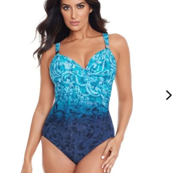 Miraclesuit Royals Siren Underwire Marine Blue One Piece Swimsuit Size 10 - Picture 1 of 12